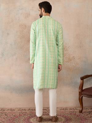 Mens multi silk blend abstract printed kurta with trousers 4