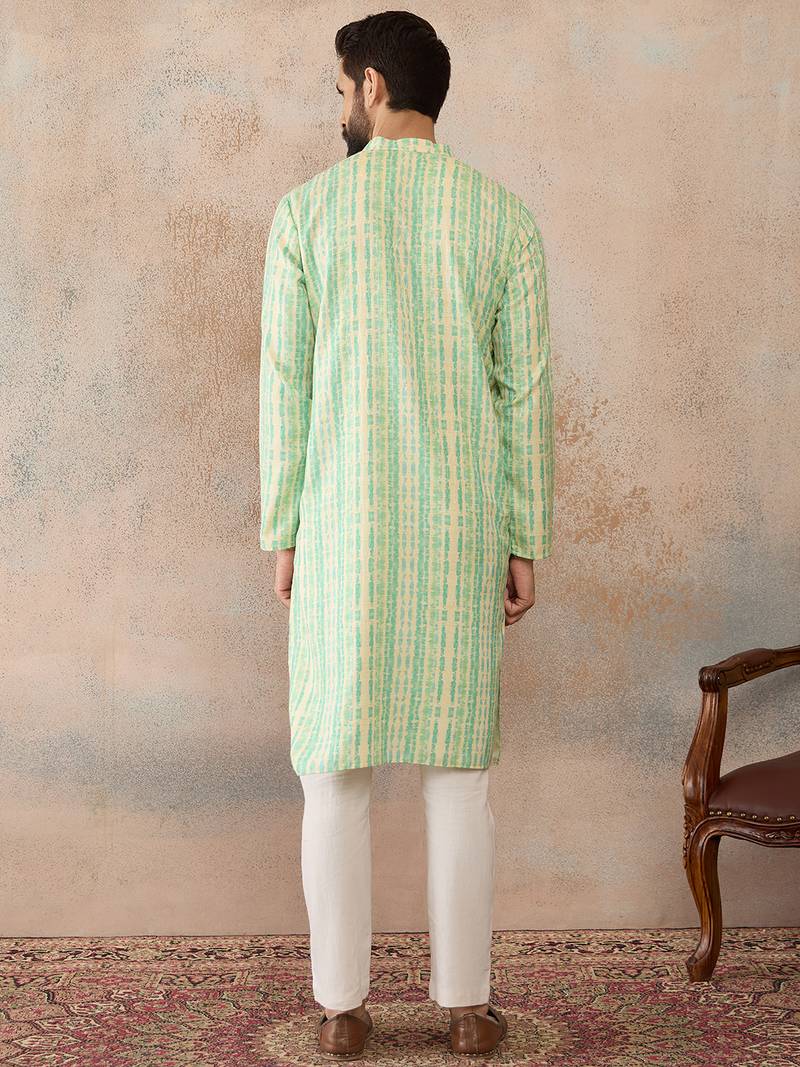 Mens multi silk blend abstract printed kurta with trousers