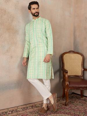 Mens multi silk blend abstract printed kurta with trousers 5
