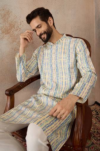 Mens multi silk blend abstract printed kurta with trousers