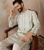 Mens multi silk blend abstract printed kurta with trousers