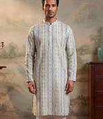 Mens multi silk blend abstract printed kurta with trousers