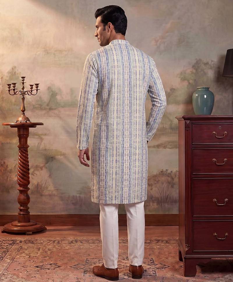 Mens multi silk blend abstract printed kurta with trousers