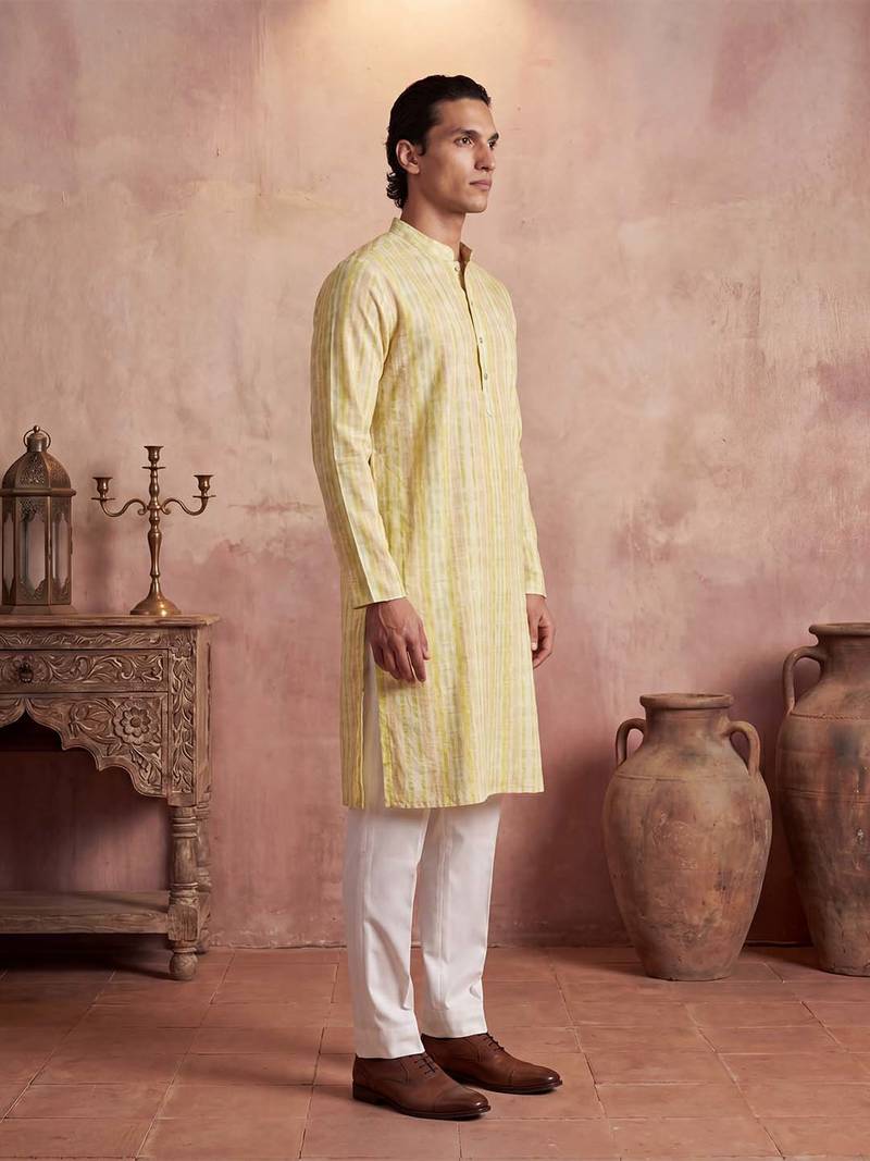 Mens multi silk blend abstract printed kurta with trousers