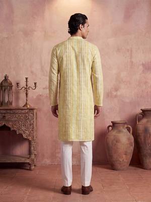 Mens multi silk blend abstract printed kurta with trousers 4
