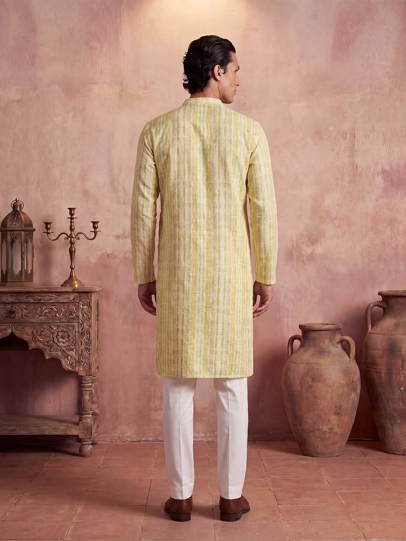 Mens multi silk blend abstract printed kurta with trousers