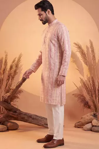 Mens multi silk blend abstract printed kurta with trousers