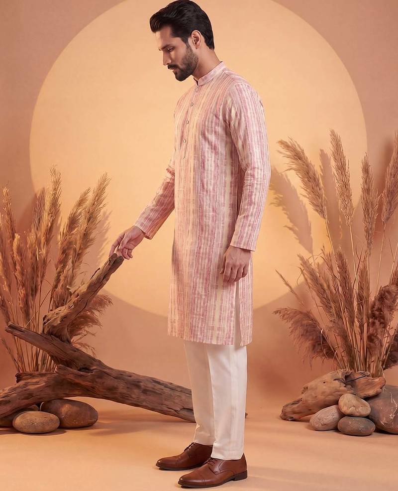 Mens multi silk blend abstract printed kurta with trousers