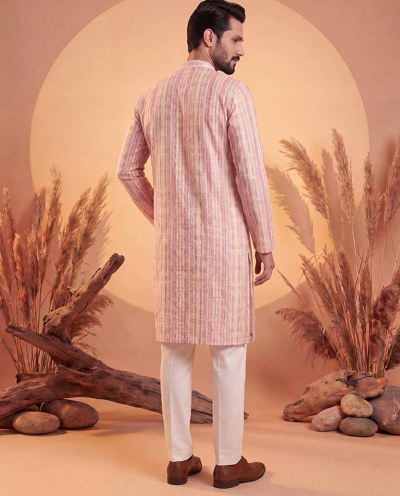 Mens multi silk blend abstract printed kurta with trousers