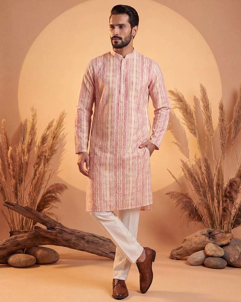 Mens multi silk blend abstract printed kurta with trousers