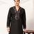 Mens black silk blend embroidered straight kurta with trousers