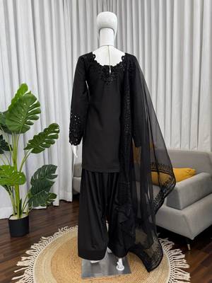 Black crepe thread with sequin farshi salwar suit 5