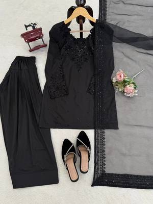 Black crepe thread with sequin farshi salwar suit 8
