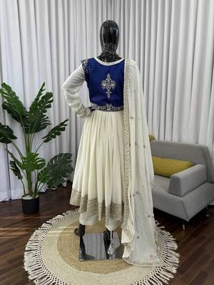 Off white chinon silk thread with sequin anarkali suit 5