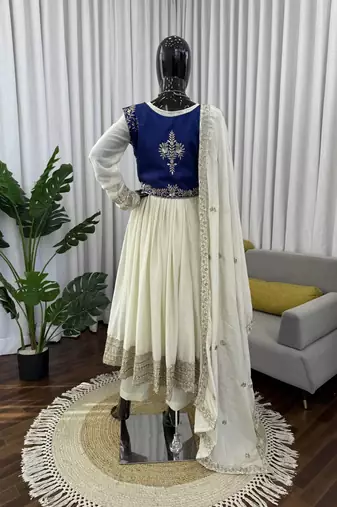 Off white chinon silk thread with sequin anarkali suit