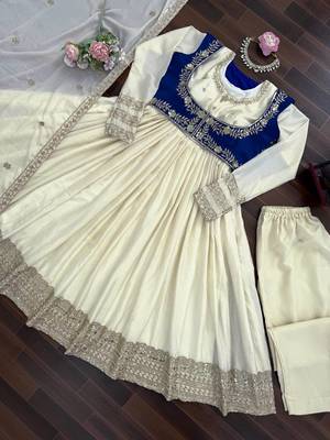 Off white chinon silk thread with sequin anarkali suit 6