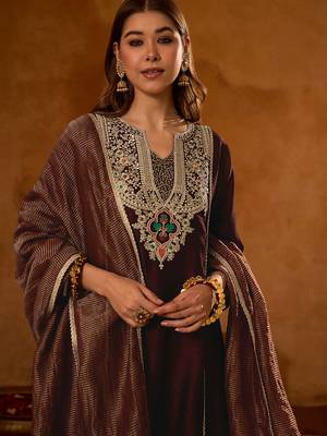 Women's Beautiful Embroidery Work Viscose Silk Fabric A-line Kurta Pant and Dupatta Set 2