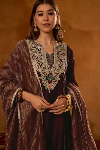 Women's Beautiful Embroidery Work Viscose Silk Fabric A-line Kurta Pant and Dupatta Set