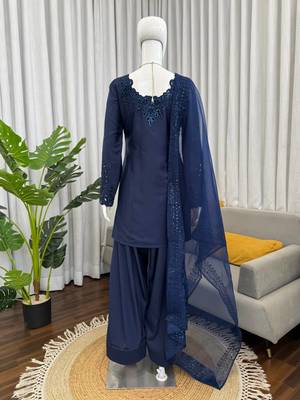 Blue crepe thread with sequin farshi salwar suit 5