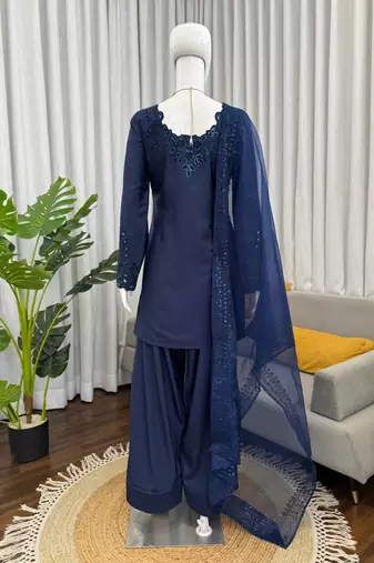 Blue crepe thread with sequin farshi salwar suit