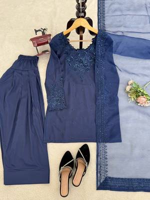 Blue crepe thread with sequin farshi salwar suit 6