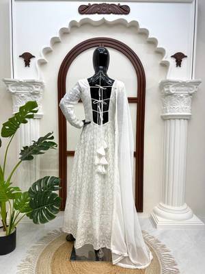 Off white georgette thread with sequin anarkali suit 5