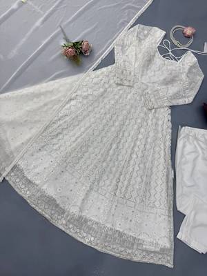 Off white georgette thread with sequin anarkali suit 6