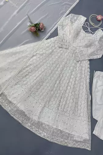 Off white georgette thread with sequin anarkali suit