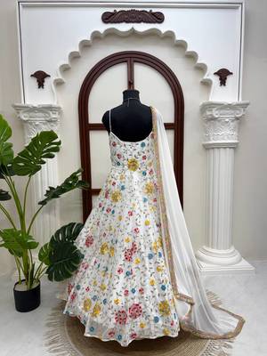 Off white georgette thread with sequin anarkali suit 5
