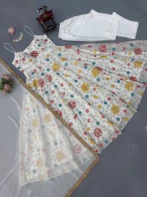 Off white georgette thread with sequin anarkali suit 6