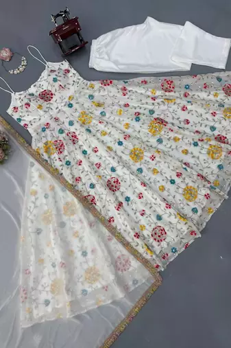 Off white georgette thread with sequin anarkali suit