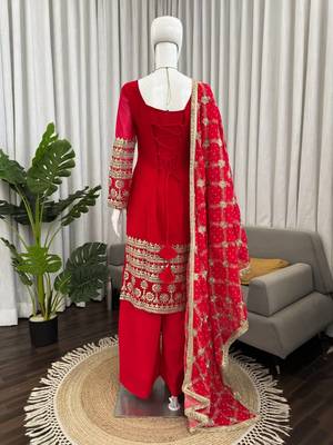 Red georgette thread with sequin  salwar suit 5