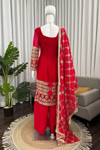 Red georgette thread with sequin  salwar suit