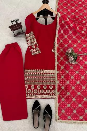 Red georgette thread with sequin  salwar suit