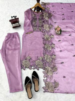 Light lavender art silk thread work  salwar suit 5
