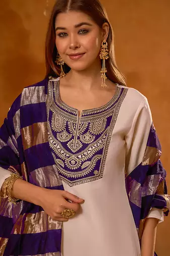 Women's Beautiful Embroidery Work Simar Fabric Straight Kurta Pant and Dupatta Set
