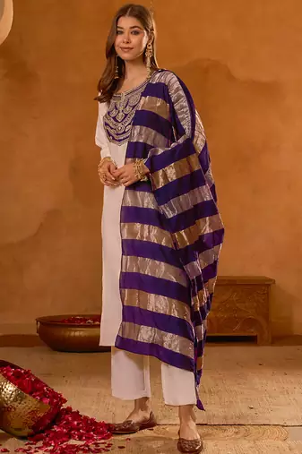 Women's Beautiful Embroidery Work Simar Fabric Straight Kurta Pant and Dupatta Set