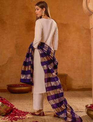 Women's Beautiful Embroidery Work Simar Fabric Straight Kurta Pant and Dupatta Set 4