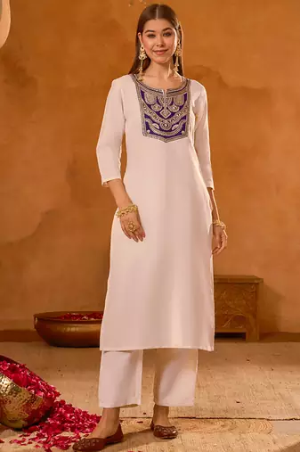 Women's Beautiful Embroidery Work Simar Fabric Straight Kurta Pant and Dupatta Set