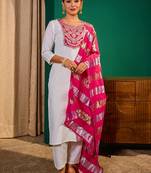 Women's Beautiful Embroidery Work Simar Fabric Straight Kurta Pant and Dupatta Set