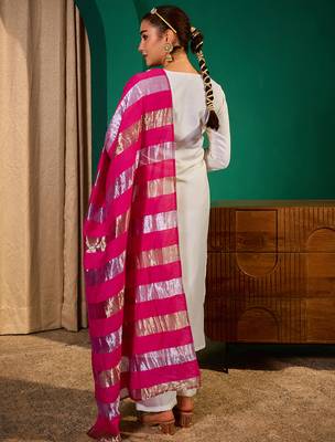 Women's Beautiful Embroidery Work Simar Fabric Straight Kurta Pant and Dupatta Set 4