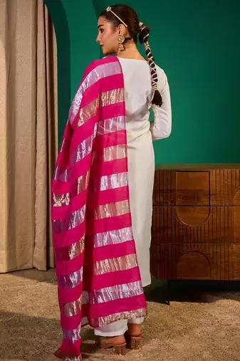 Women's Beautiful Embroidery Work Simar Fabric Straight Kurta Pant and Dupatta Set