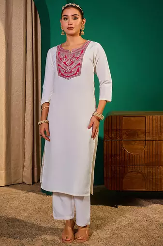 Women's Beautiful Embroidery Work Simar Fabric Straight Kurta Pant and Dupatta Set