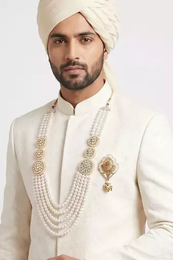 Traditional Groom Sherwani Mala Set with Brooch