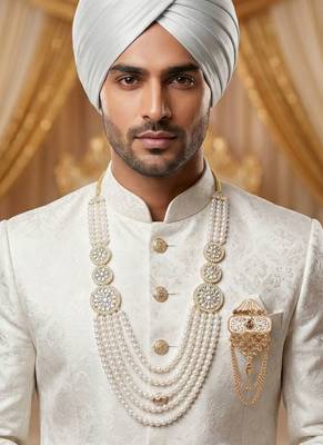 Traditional Groom Sherwani Mala Set with Brooch 6