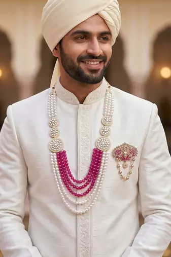 Royal Multi-Layered Groom Sherwani Mala with Decorative Brooch