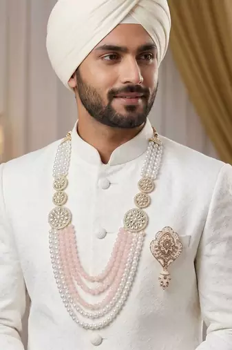 Premium Beaded Groom Mala with Elegant Brooch