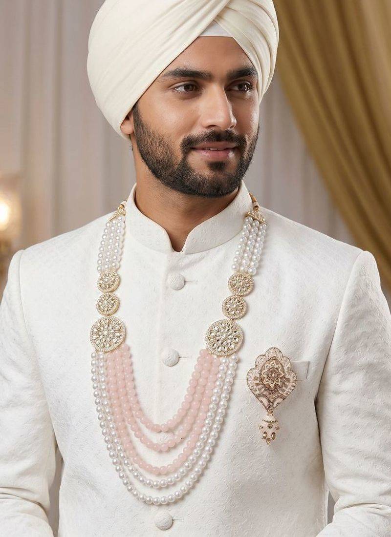 Premium Beaded Groom Mala with Elegant Brooch