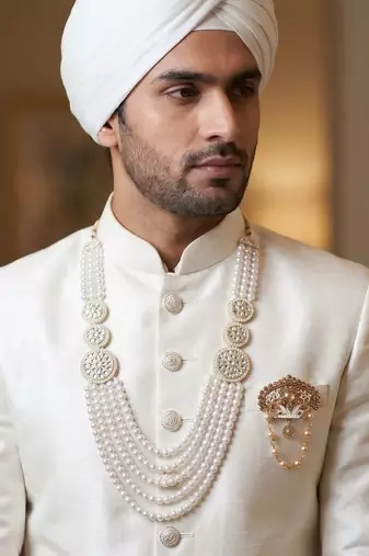 Traditional Groom Sherwani Mala Set with Brooch