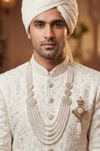 Traditional Groom Sherwani Mala Set with Brooch
